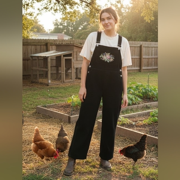 Victorian Trading Co. Denim - Victorian Trading Co. Embroidered Corduroy Wide Leg Womens Overalls Sz M Y2K 90s